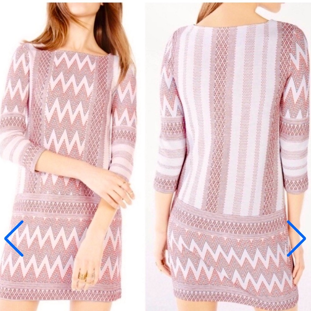 BCBGMAXAZIRA Red and White Patterned Sweater Dress